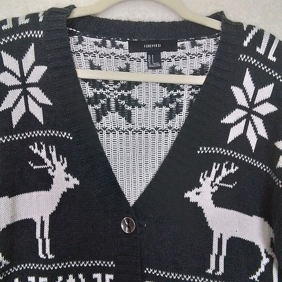 Forever 21 Heavy Knit Cardigan Sweater Size S Gray White Winter‎ Cotton Blend - Picture 3 of 10